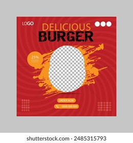 Social media post design for burger advertisement restaurant menu design template