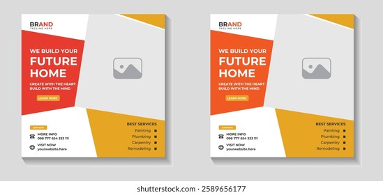Social Media Post Design for Construction Company,  home improvement banner templat, Constructions Engineering social media post template, Construction social media post banner design Template