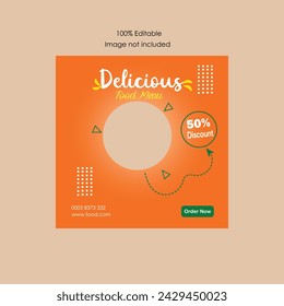 Social media post design for delicious food menu .This design will be help you  high performance in social media  platform of your restaurant business