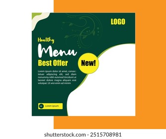 Social media post design food restaurant or web banner design template for food businesses. Vector illustration with plate. Healthy burger and pizza online sale promotion flyer or poster.