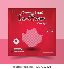 Medios sociales post diseño producto de helado con colores dulces Vector