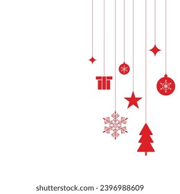 social media post design Merry Christmas white background with tree and balls with stars and snowflake