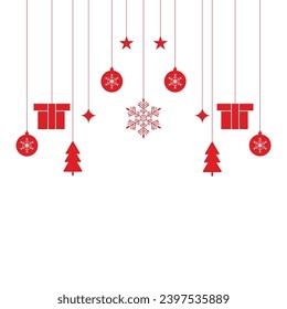 social media post design Merry Christmas white background with tree and balls with stars and snowflake