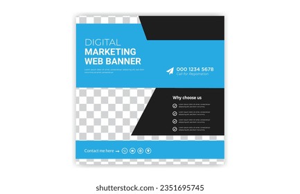 Social media post design. Promotional banner template. digital marketing agency and corporate social media banner.