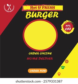 Social media post design for restaurant. Editable social media template for promotion
