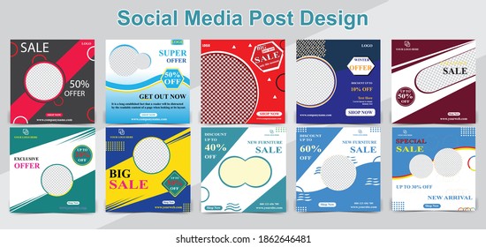 Social media post design set template vector elements.