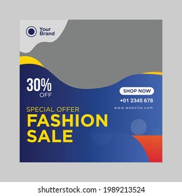 Social media post design square web template. Fashion sale modern web template for business promotion. Colorful square template for fashion sale promotion.