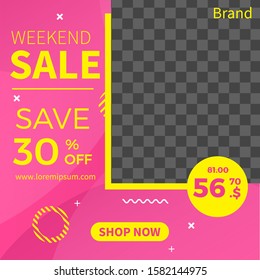 social media post design template with colorful color.  can used for sale Banners, Labels And Stickers. Vector Illustration. Weekend sale