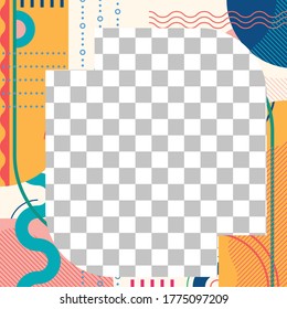 Social media post design template. Abstract frame with geometric shapes. Modern background for photo. Square banner, poster or cover template for fashion and sale posts. Vector illustration.