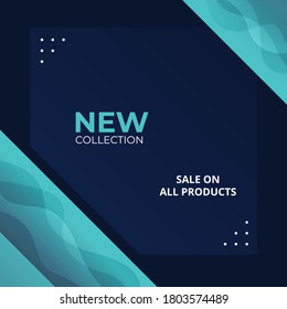 Social media post design template with blue abstract fluid and liquid.