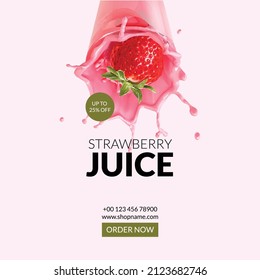 Social media post design template of strawberry juice