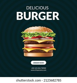 Social media post design template of burger