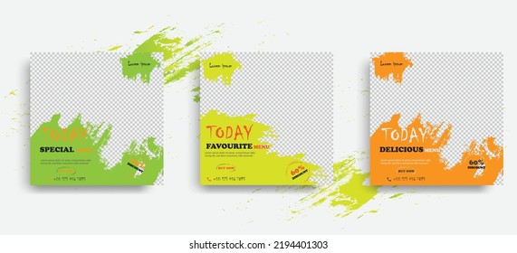 Social Media Post Design Template Set. Delicious Burger Food Post. Coffee House Template 