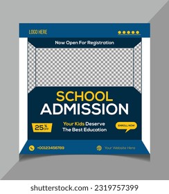 Social media post design template or instagram post template for School admission or back to school