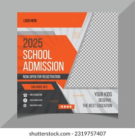 Social media post design template or instagram post template for School admission post template or back to school post design