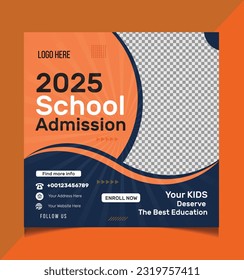 Social media post design template or instagram post template for School admission post template or back to school post design