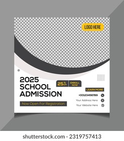 Social media post design template or instagram post template for School admission post template or back to school post design