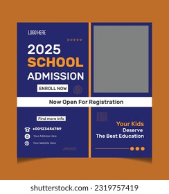 Social media post design template or instagram post template for School admission post template or back to school post design