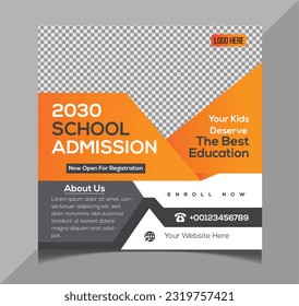 Social media post design template or instagram post template for School admission post template or back to school post design