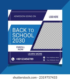 Social media post design template or instagram post template for School admission or back to school