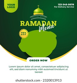 Social media post design template for ramadan. Editable for restaurant food menu promotion.