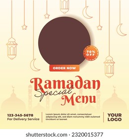 Social media post design template for ramadan. Editable for restaurant food menu promotion.