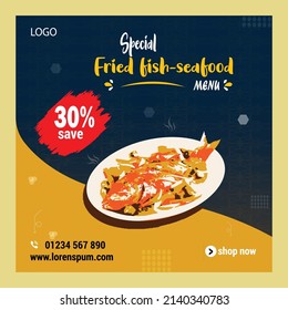 social media post design templates special food fried fish- seafood banner with vectors file