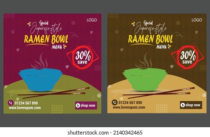 social media post design templates special food ramen bowl banner with vectors file