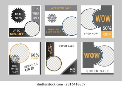 social media post design templates. black and white color.web banner ads for promotion design .