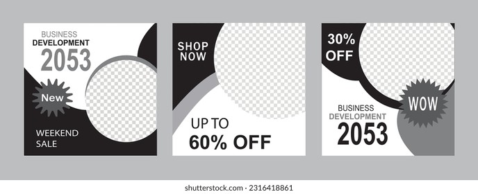 social media post design templates. black and white color.web banner ads for promotion design .
