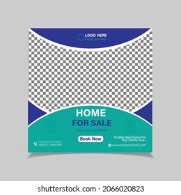 social media post, Editable template for real estate, home sale, Vector design with a place for photo.