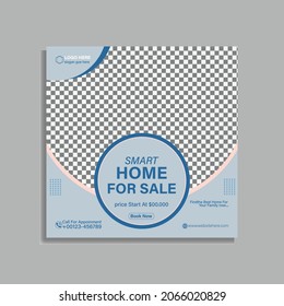 social media post, Editable template for real estate, home sale, Vector design with a place for photo.