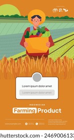 Social media post with farmer activity flat design illustration