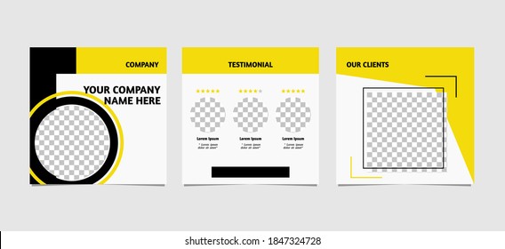 Plantilla de publicación de entradas de medios sociales o anuncios publicitarios para el mejor vendedor de productos de comercio electrónico y revisión o calificación de su pedido de cliente. Color de fondo amarillo