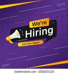 Social media post feed design. Job recruitment design for companies or agency. Good template for advertising on social media. Purple vacancy announcement flyer vector illustration