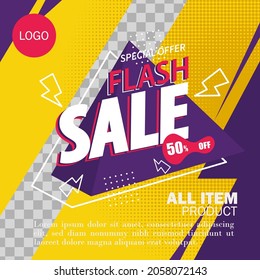 Social media post feed flash sale. Set of Editable square banner template design for offer sale promotion post on social media. poster minimalist theme background vector.