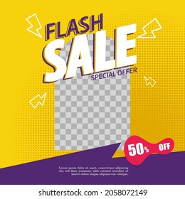 Social media post feed flash sale. Set of Editable square banner template design for offer sale promotion post on social media. poster minimalist theme background vector.