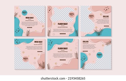 Venta de flash de entradas de medios sociales. Conjunto de diseño de plantilla de banner cuadrado editable para publicación de promoción de venta de ofertas en medios sociales. Vector de fondo del tema minimalista del póster 