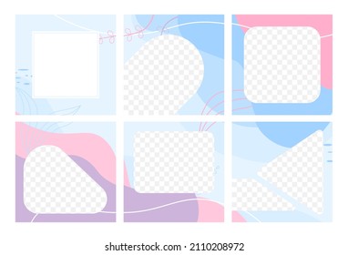 Social media post feed template with abstract layout mockup in pastel colors with copy space and foto space.