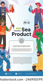 Social media post with fisherman activity flat design illustration