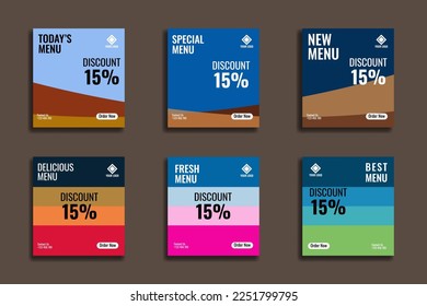 Social media post food menu. Great for restaurants, cafes, food menu promotions. Templates can be edited