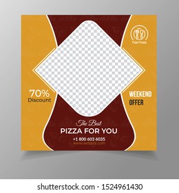 Social Media Post for Food Promotion offer poster. Delicious Food Restaurant Social Media Banner Template Vector suitable for feed, promotion, post, presentation, brochure, poster