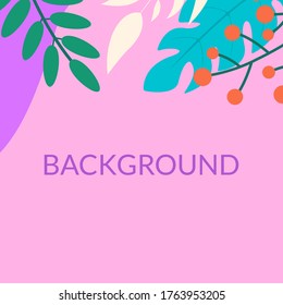 Social media post frame background with leaves or plants. Floral backdrops. Spring and summer cover, poster, banner, card or flyer template. Vector illustration.