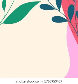 Social media post frame background with leaves or plants. Floral backdrops. Spring and summer cover, poster, banner, card or flyer template. Vector illustration.