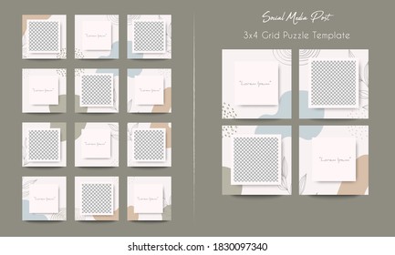 Social media post grid puzzle template set