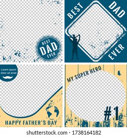 Social media post for Happy Fathers Day. Template design for greeting your father or grandfather. Background with a grunge and wooden frame. Vector concept with space for adding photo.