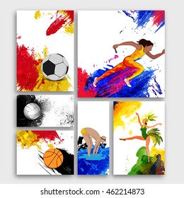 Social Media Post, Header or Banner set with different sports on abstract colorful background.