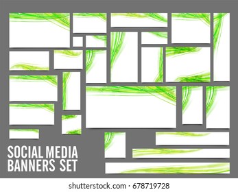 Social Media post, header or banners with green abstract waves.