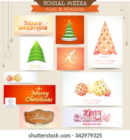 Social Media-Beitrag und Header-Set mit kreativen Ornamenten für fröhliche Weihnachtsfeiern.