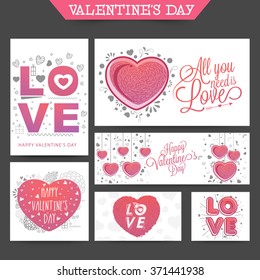 Social Media-Post und Header-Set mit kreativen typografischen Sammlung und Herzen für Happy Valentinstag Feier.